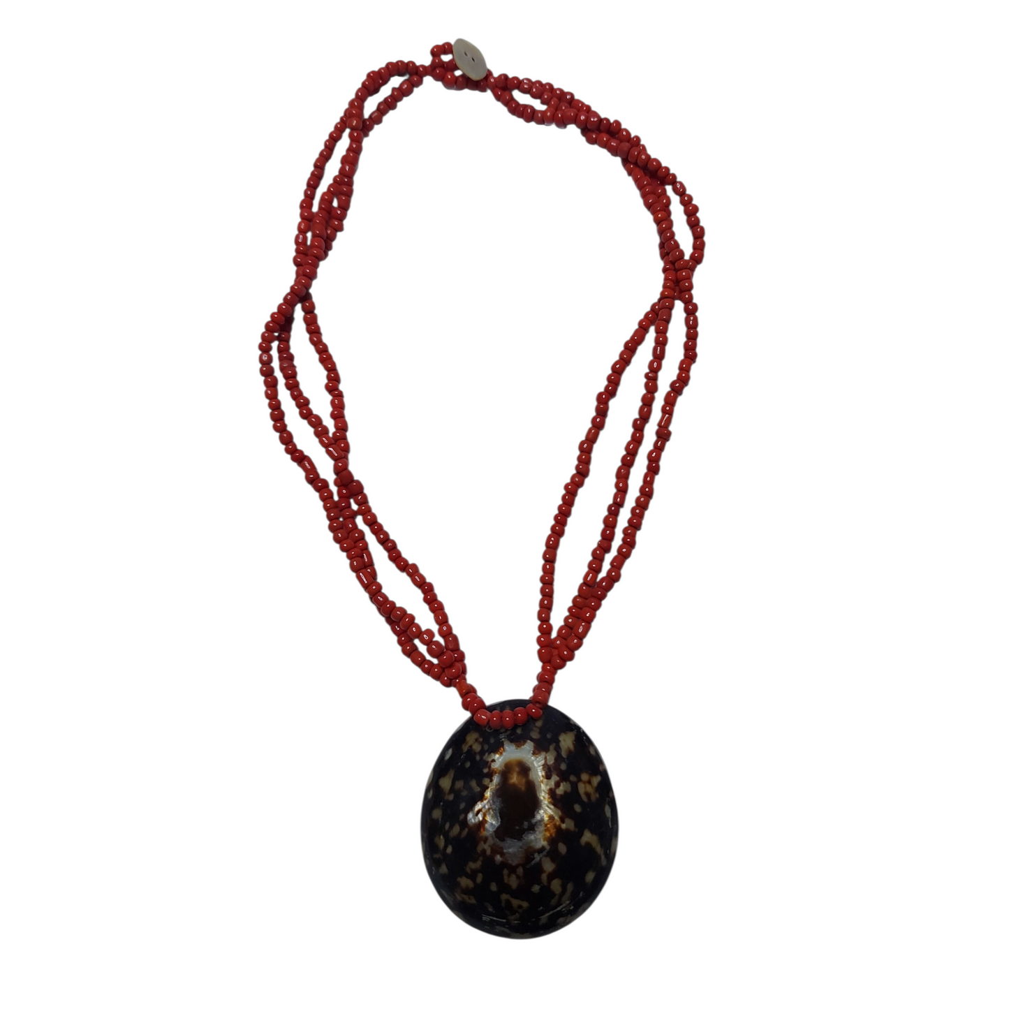 Grand Collier Ethnique  - Coquillage Porcelaine Poli & Rocaille