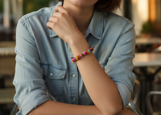 Bracelet Élastique en Nacre Teinte - Mix de Couleurs Vitaminées.